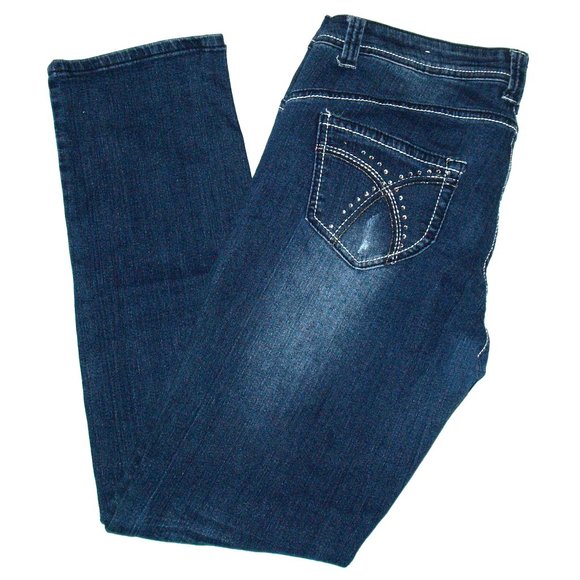 TRUE ROCK Mid-Rise Blue Jeans Size 17/18 Embellished Distressed Patched (34X30) - Picture 13 of 14